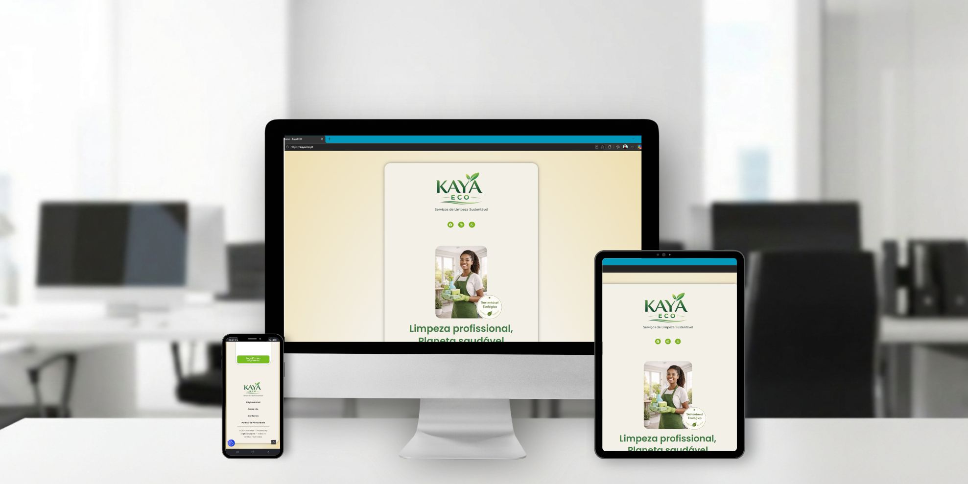 Mockup de site da Kaya Eco, imagem estática